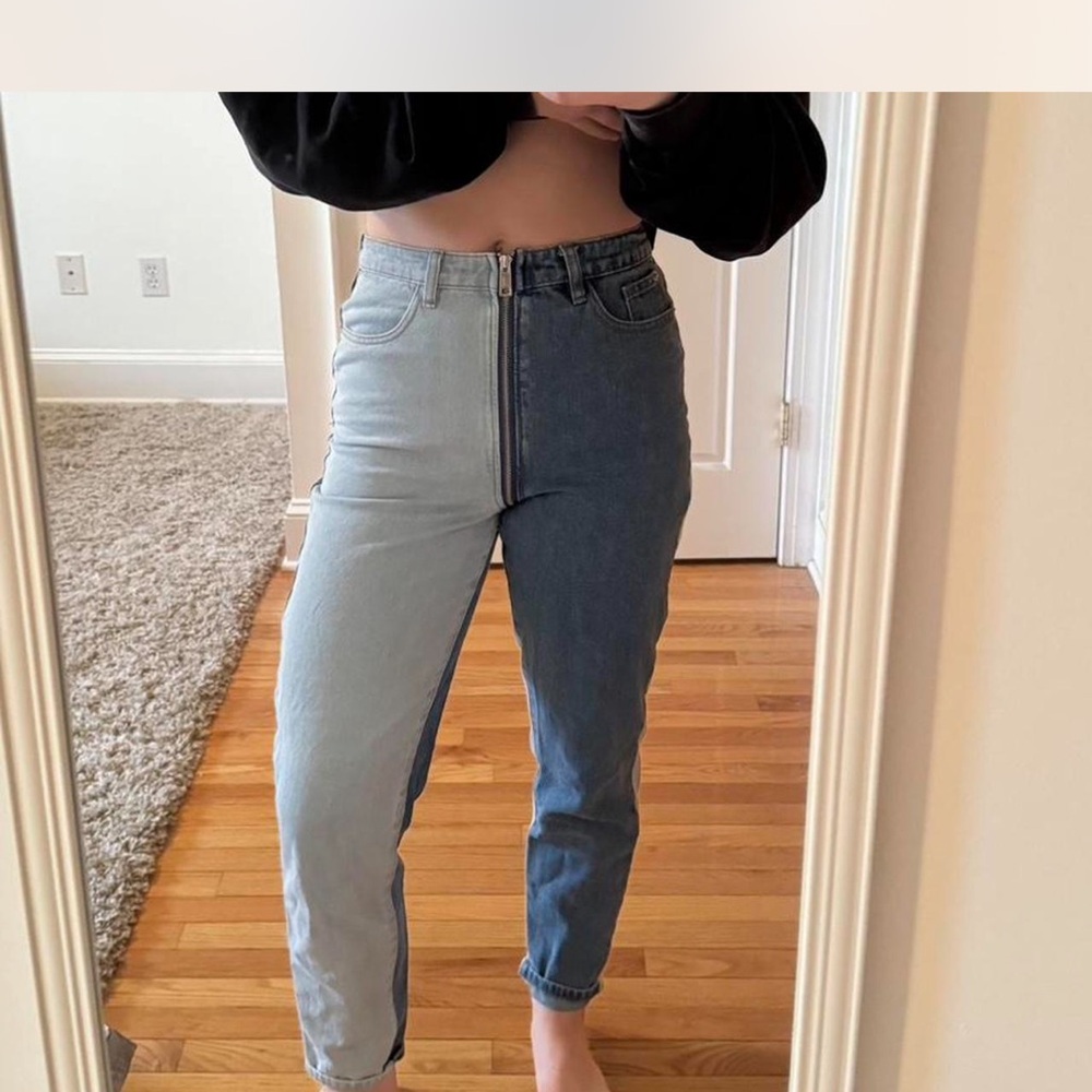 Two-Tone High-Waisted Jeans